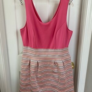 Pink mixed media shift dress.